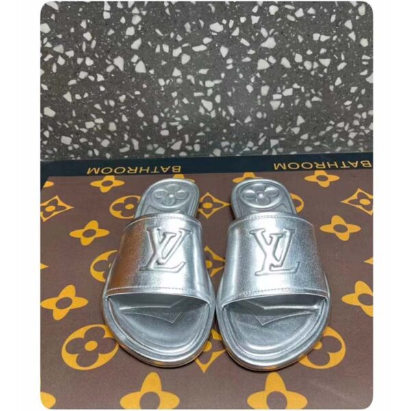 Louis Vuitton LV Women Magnetic Flat Mule Silver Lambskin Leather Outsole (9)