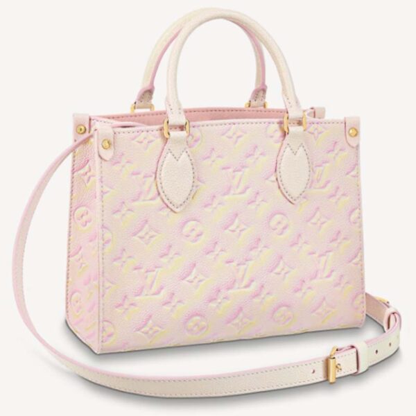 Louis Vuitton LV Women OnTheGo PM Tote Bag Pink Sprayed Embossed Grained Cowhide
