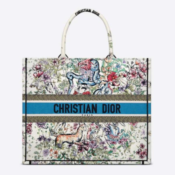 Dior Unisex CD Large Book Tote Latte Multicolor D-Constellation Embroidery
