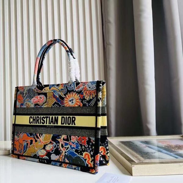 Dior Unisex CD Medium Book Tote Black Multicolor Dior Zodiac Fantastico Embroidery (3)