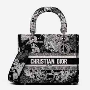 Dior Women CD Medium Lady D-Lite Bag Black Toile De Jouy Zodiac Embroidery