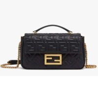 Fendi Women Baguette Chain Midi Black Nappa Leather Bag (8)