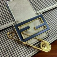 Fendi Women FF Baguette Brooch Fendace Bag Gold Perforated Leather (9)