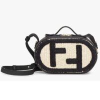 Fendi Women FF O’Lock Mini Camera Case Beige Black Straw Mini Bag (1)