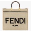 Fendi Women Sunshine Medium Beige Black Straw Shopper