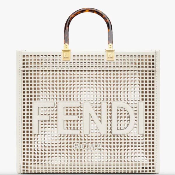 Fendi Women Sunshine Medium White Two-Toned Perforated Leather Shopper (1)