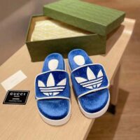 Gucci Unisex Adidas x Gucci GG Platform Sandal Blue GG Cotton Sponge (5)