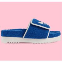 Gucci Unisex Adidas x Gucci GG Platform Sandal Blue GG Cotton Sponge (5)