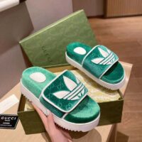 Gucci Unisex Adidas x Gucci GG Platform Sandal Green GG Cotton Sponge (2)