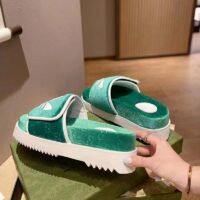 Gucci Unisex Adidas x Gucci GG Platform Sandal Green GG Cotton Sponge (2)