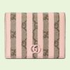 Gucci Unisex Card Case Wallet Double G Pink Stripe Print GG Supreme Canvas