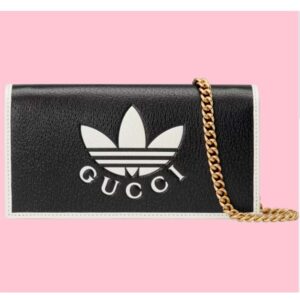 Gucci Unisex GG Adidas x Gucci Wallet chain Black White Leather Interlocking G