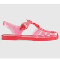 Gucci Unisex GG Sandal Double G Pink Transparent Rubber Sole Ankle Buckle Flat (7)