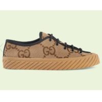 Gucci Unisex Maxi GG Sneaker Camel Ebony Canvas Rubber Sole Flat (9)