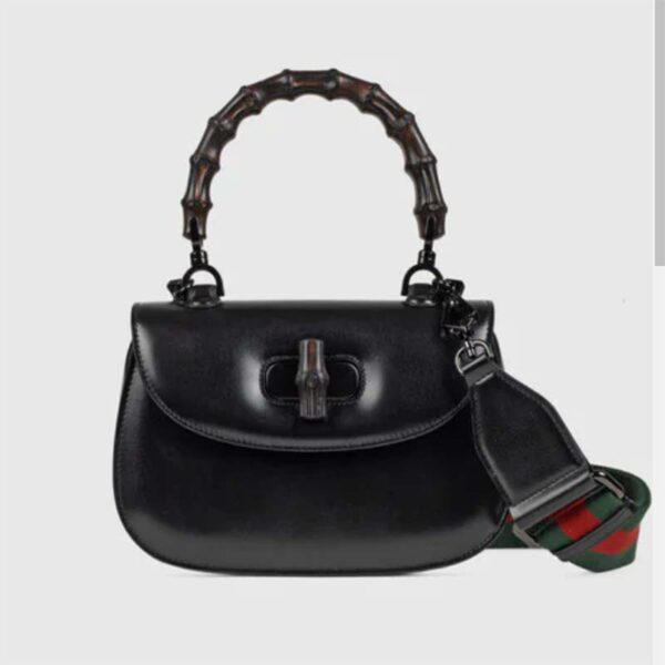 Gucci Women GG Bamboo 1947 Small Top Handle Bag Black Leather Bamboo Hardware