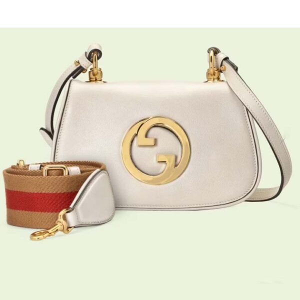 Gucci Women GG Blondie Mini Bag White Leather Round Interlocking G