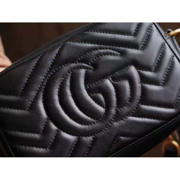 Gucci Women GG Marmont Matelassé Mini Bag Black Matelassé Chevron Leather Double G (1)