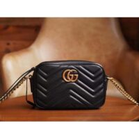 Gucci Women GG Marmont Matelassé Mini Bag Black Matelassé Chevron Leather Double G (5)