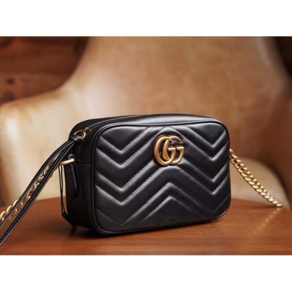 Gucci Women GG Marmont Matelassé Mini Bag Black Matelassé Chevron Leather Double G (12)