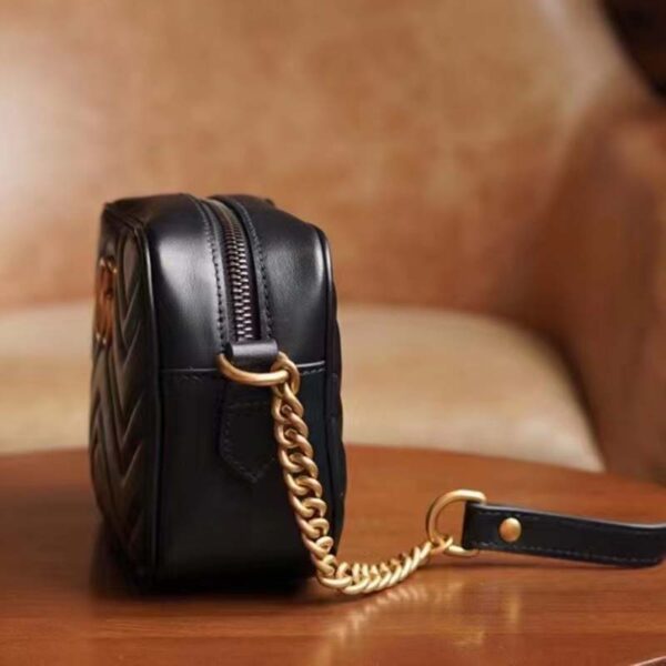 Gucci Women GG Marmont Matelassé Mini Bag Black Matelassé Chevron Leather Double G (15)