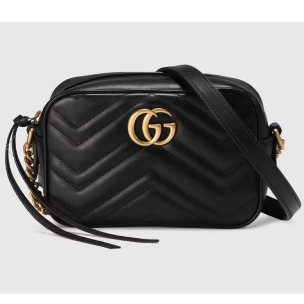 Gucci Women GG Marmont Matelassé Mini Bag Black Matelassé Chevron Leather Double G (5)