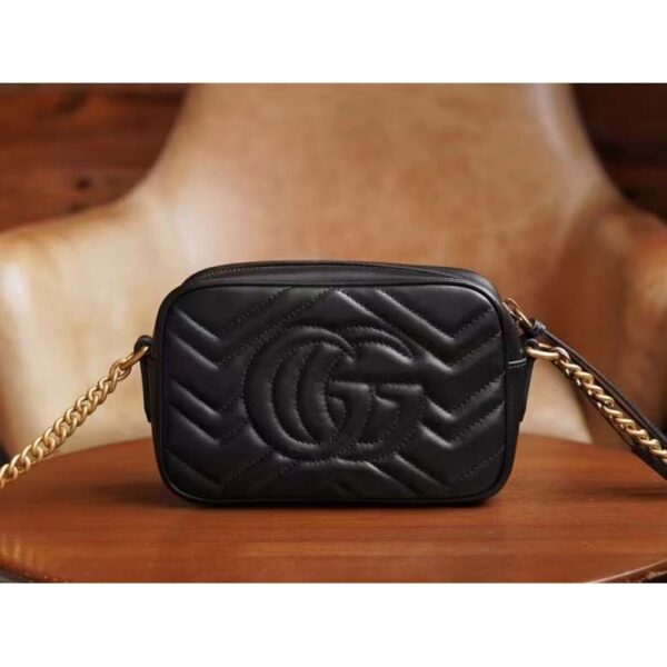 Gucci Women GG Marmont Matelassé Mini Bag Black Matelassé Chevron Leather Double G (7)