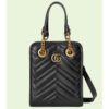 Gucci Women GG Marmont Matelassé Mini Bag Chevron Leather Double G Black