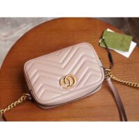 Gucci Women GG Marmont Matelassé Mini Bag Dusty Pink Matelassé Chevron Leather (16)