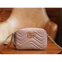 Gucci Women GG Marmont Matelassé Mini Bag Dusty Pink Matelassé Chevron Leather (16)