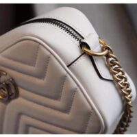 Gucci Women GG Marmont Matelassé Mini Bag White Matelassé Chevron Leather Double G (7)