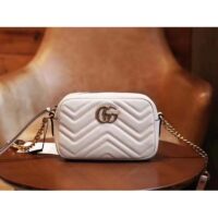 Gucci Women GG Marmont Matelassé Mini Bag White Matelassé Chevron Leather Double G (7)