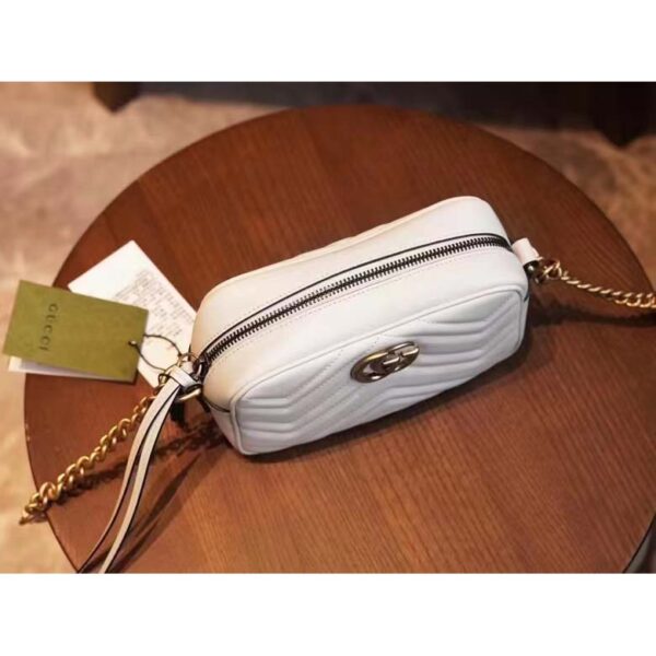 Gucci Women GG Marmont Matelassé Mini Bag White Matelassé Chevron Leather Double G (5)