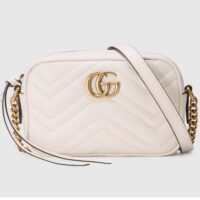 Gucci Women GG Marmont Matelassé Mini Bag White Matelassé Chevron Leather Double G (7)