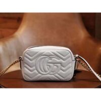 Gucci Women GG Marmont Matelassé Mini Bag White Matelassé Chevron Leather Double G (7)