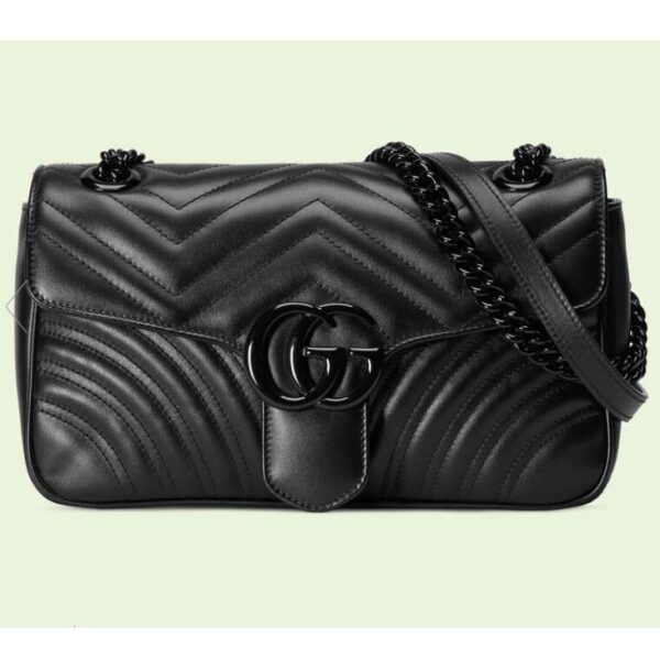 Gucci Women GG Marmont Small Shoulder Bag Black Matelassé Chevron Double G