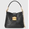 Gucci Women GG Small GG Shoulder Bag Black Debossed Leather Double G