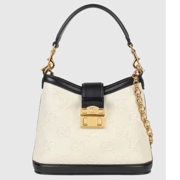 Gucci Women GG Small GG Shoulder Bag White Debossed Leather Double G