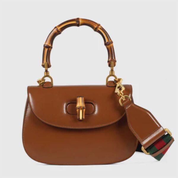 Gucci Women Gucci Bamboo 1947 Small Top Handle Bag Brown Leather Bamboo Hardware