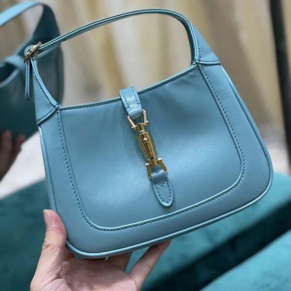 Gucci Women Jackie 1961 Small Shoulder Bag Light Blue Leather (17)