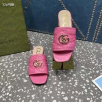 Gucci Women Matelassé Slide Sandal Pink GG Matelassé Leather Square Toe Flat (1)