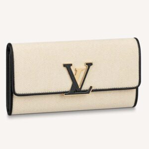 Louis Vuitton LV Unisex Capucines Wallet Natural Black Canvas Cowhide Leather