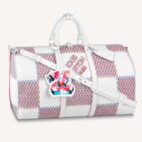 Louis Vuitton LV Unisex Keepall 50B White Damier Spray Cowhide Leather Textile Lining (2)