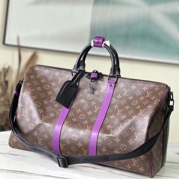 Louis Vuitton LV Unisex Keepall Bandoulière 50 Travel Bag Purple Monogram Coated Canvas (1)