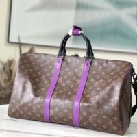 Louis Vuitton LV Unisex Keepall Bandoulière 50 Travel Bag Purple Monogram Coated Canvas (7)