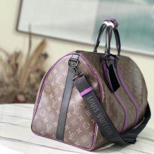 Louis Vuitton LV Unisex Keepall Bandoulière 50 Travel Bag Purple Monogram Coated Canvas (3)