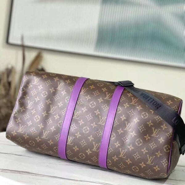 Louis Vuitton LV Unisex Keepall Bandoulière 50 Travel Bag Purple Monogram Coated Canvas (5)