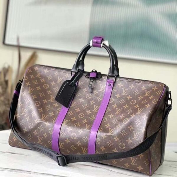 Louis Vuitton LV Unisex Keepall Bandoulière 50 Travel Bag Purple Monogram Coated Canvas (6)