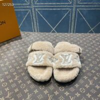 Louis Vuitton LV Unisex Paseo Flat Comfort Mule Beige Shearling Monogram Flowers (10)