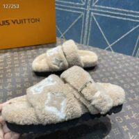 Louis Vuitton LV Unisex Paseo Flat Comfort Mule Beige Shearling Monogram Flowers (10)