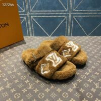 Louis Vuitton LV Unisex Paseo Flat Comfort Mule Cognac Brown Shearling Monogram Flowers (10)